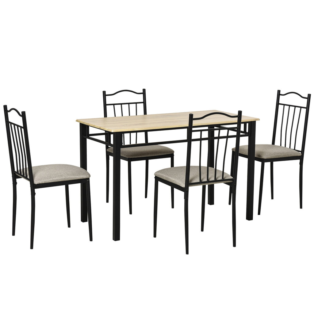 5 Piece Dining Room Table Set with 4 Metal Frame Chairs for Kitchen, Dinette, Breakfast Nook, Natural Wood/Grey