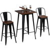 3 Piece Industrial Dining Table Set, Counter Height Bar Table & Chairs Set with Footrests for Bistro, Pub, Black, and Brown