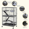50"H 5-Tier Steel Plastic Small Animal Pet Cage Kit for Little Rabbit Guinea Pig with Wheels, Brakes, hammock, Removable Tray - Silver Grey