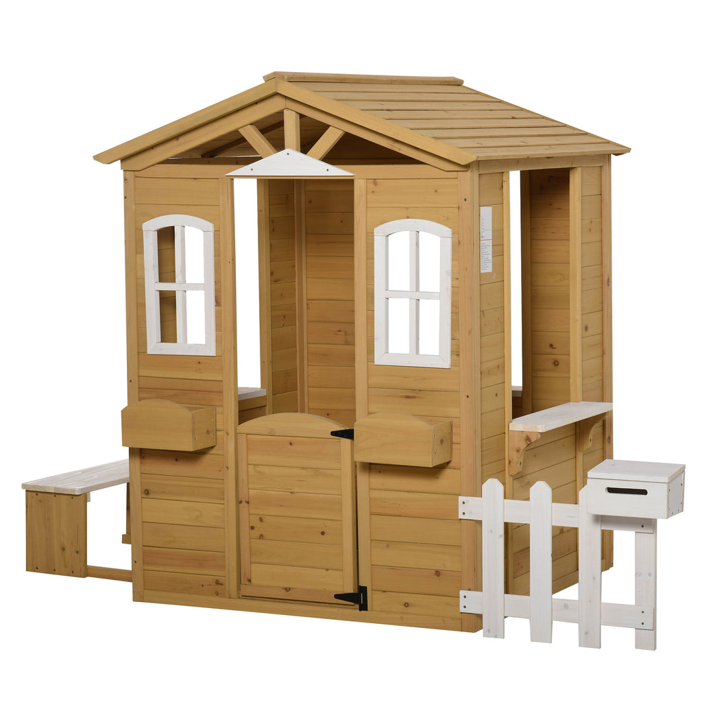 Outdoor Playhouse w/ Fence and Serving Station 82.75" L x 42.25" W x 55" H