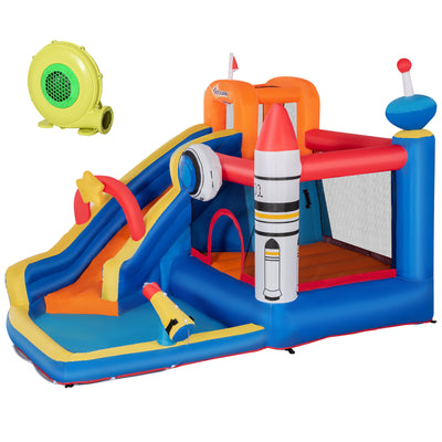 Kids Inflatable Bounce House, 4-in-1 Space Theme Jumping Castle with Inflator