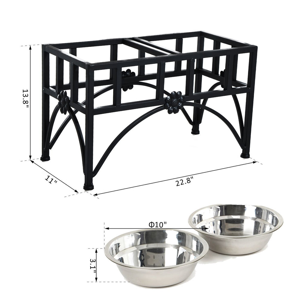 Heavy Duty Standing 22" Double Stainless Steel Pet Bowls Promotes Proper Digestion Dog Food Bowl Elevated Pet Feeding Station