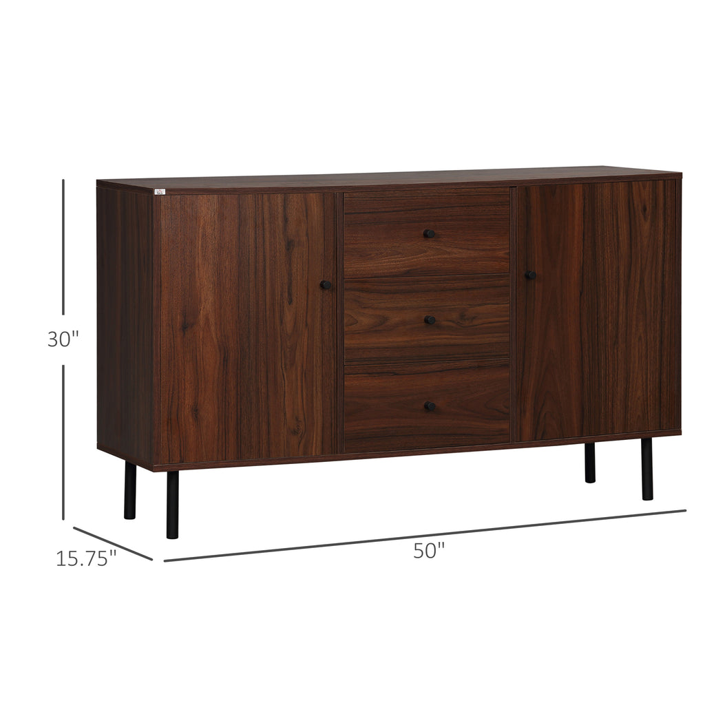 Kitchen Storage Sideboard, Buffet Cabinet with 2 Cupboards, 3 Drawers and Adjustable Shelves for Living Room, Brown