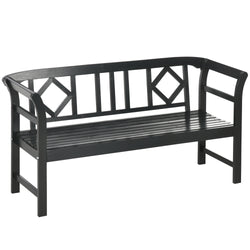 Three-Person  Wooden Bench, Three-Seater Outdoor Patio Bench, Backrest and Armrests, Rustic Country Diamond Pattern, Slatted Seat for Backyard, Porch Garden, Black