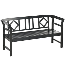 Three-Person  Wooden Bench, Three-Seater Outdoor Patio Bench, Backrest and Armrests, Rustic Country Diamond Pattern, Slatted Seat for Backyard, Porch Garden, Black