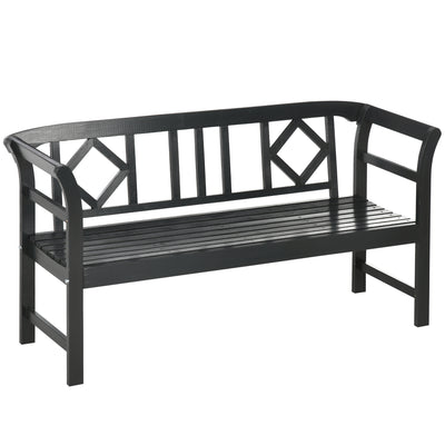 Three-Person  Wooden Bench, Three-Seater Outdoor Patio Bench, Backrest and Armrests, Rustic Country Diamond Pattern, Slatted Seat for Backyard, Porch Garden, Black