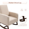 Accent Lounge Rocking Chair with Solid Curved Wood Base and Linen Padded Seat, Cream White