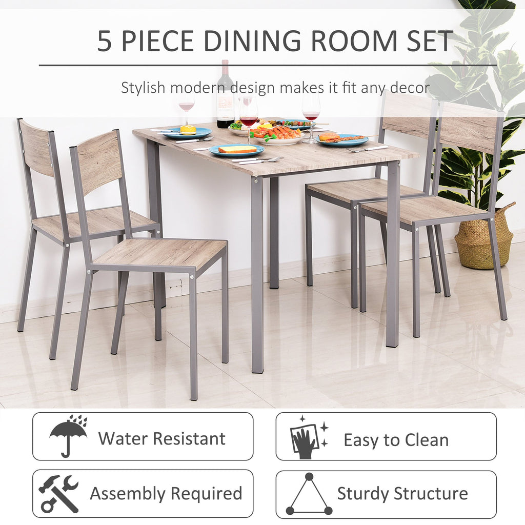 5 Piece Dining Table Set Modern Dining Table and Chairs Kitchen Dining Room Table and Chairs Set 5 Piece Dining Room Set- Natural Wood/Grey