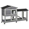 62" Wooden Rabbit Hutch, Bunny Cage, Pet Playpen House with Wheels, Run Box, No Leak Tray, and Ramp for Indoor/Outdoor Use, Light Grey