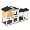 2-Story Outdoor Rabbit Hutch Wooden Bunny Hutch Cage Small Animal House with Ramp, No Leak Tray, Weatherproof Roof and Outdoor Run, Yellow