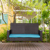 2-Person Wicker Hanging Porch Swing Bench, Front Porch Swing Outdoor Chair with Cushions 550lbs Weight Capacity for Backyard, Sky Blue