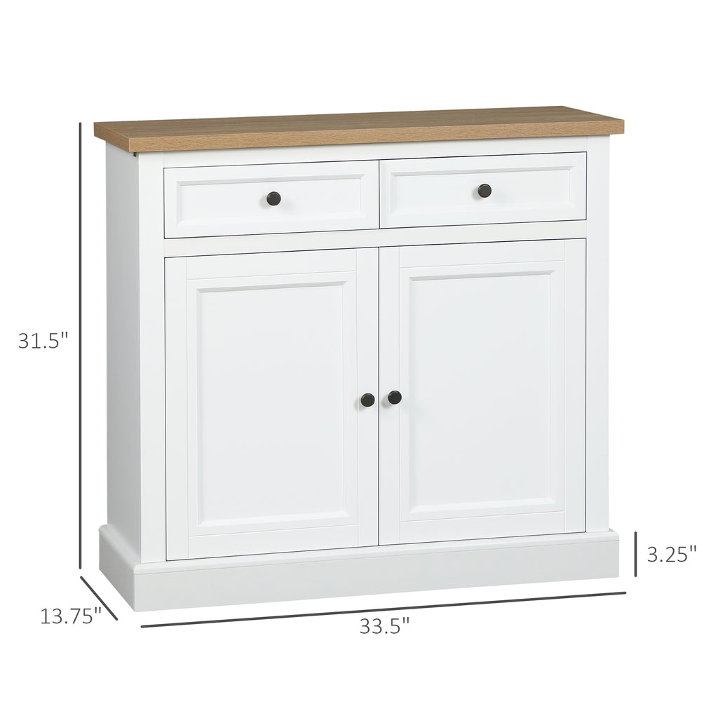 Buffet Cabinet with 2 Storage Drawers, 2 Door Sideboard with Adjustable Shelves, Coffee Bar for Living Room, Entryway, White