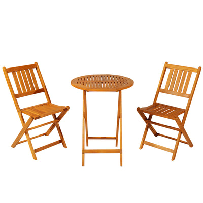 3-Pieces Folding Acacia Wood Patio Bistro Set Outdoor Square Table Two Chair
