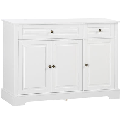 Modern Sideboard Buffet Cabinet with Storage Cupboards, 2 Drawers and Adjustable Shelves for Living Room, Kitchen, White