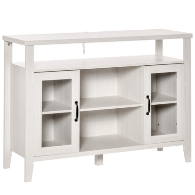 Retro Sideboard Buffet Cabinet with Storage Shelves, 2 Framed Glass Doors and Anti-Topple, White