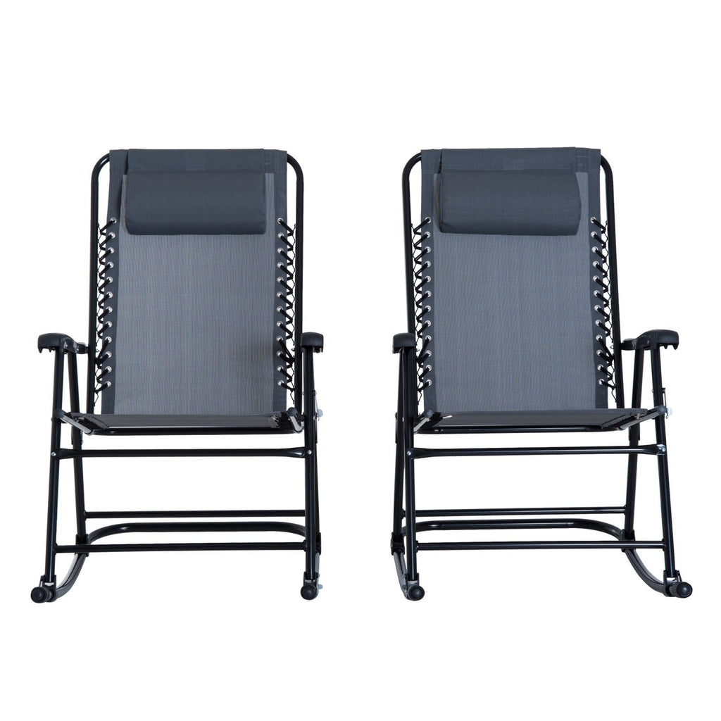 Mesh Outdoor Patio Folding 2-Piece Rocking Chair Set with Ergonomic & Folding Design - Grey
