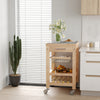 Bamboo Rolling Kitchen Island Trolley Storage Cart with Granite Top, a Slide-Out Basket & Wine Storage Rack