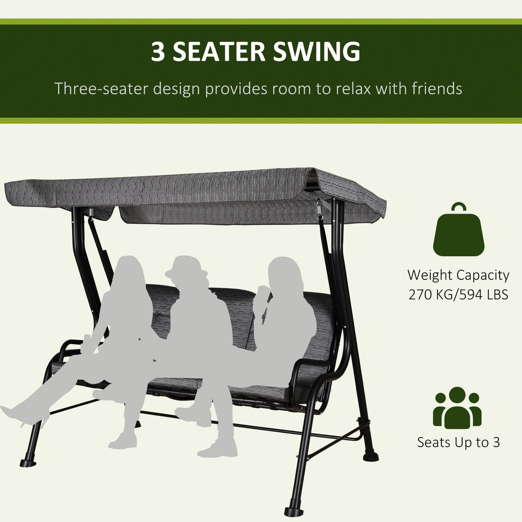 Outdoor Patio Porch Swing Bench with Included Adjustable Shade Awning & Comfort Padded Seating for Three People
