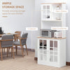 Kitchen Buffet with Hutch, Storage Pantry with 2 Cabinets with Glass Doors and Adjustable Shelf, 2 Open Shelves and Large Countertop, White
