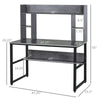 Computer Desk Writing Table with Hutches Storage Shelves Home Office Workstation Grey Wood Grain