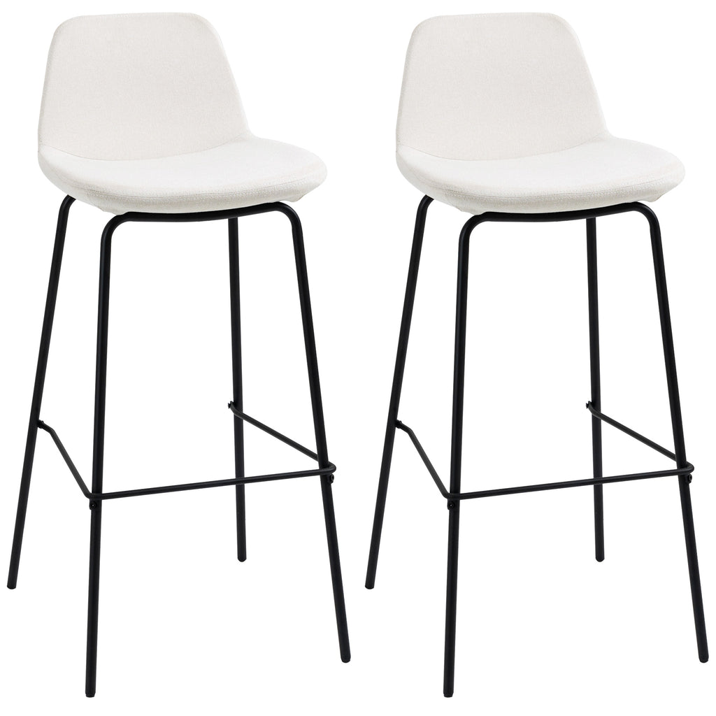 29.5" Seat Height Bar Stools Set of 2, Upholstered Bar Chairs, Armless Barstools with Back, Steel Legs, Cream White