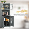 Freestanding Kitchen Pantry Cabinet, Tall Kitchen Storage Cabinet with Glass Framed Door and Microwave Space, Accent Kitchen Pantry, Grey