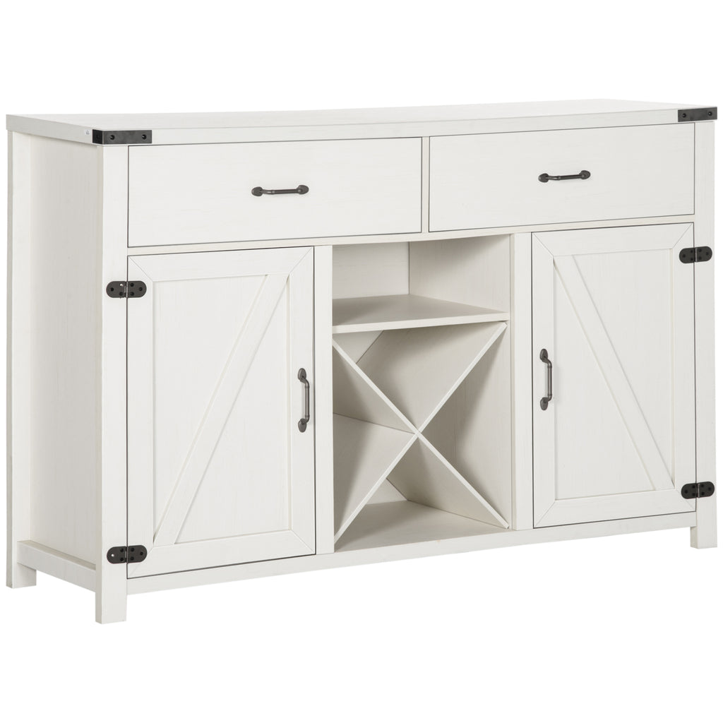 Modern Sideboard Buffet with Wine Rack, Buffet Cabinet with Barn Door, 2 Drawers and Open Shelf for Dining Room, Buffet Table, Antique White