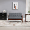 Modern 2-Seat Loveseat Sofa Linen-Touch Fabric Upholstered Tufted Couch with Rubberwood Legs, Grey