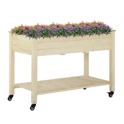 Raised Garden Bed Mobile Elevated Wood Planter Box w/ Lockable Wheels, Storage Shelf  for Herbs and Vegetables Backyard Patio Balcony Zebrano