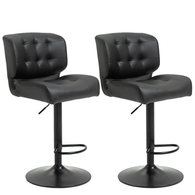 Bar Stools,  Bar Stools with Backs, Tufted Stitching, Soft Upholstery for Kitchen, Bar, Adjustable Bar Stools, Black