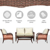 4 PCS Wicker Patio Furniture w/ Two Tier Tea Table & Cushions Outdoor All Weather Conversation Furniture for Backyard Garden