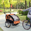 2-Seat Kids Bicycle Trailer 55lbs Steel w/ Water Resistant Carrier Windows - Black and Orange