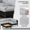 7 Piece Outdoor Patio Furniture Set, PE Wicker Sectional Sofa, Conversation Set with Thick Cushions and Wood Grain Coffee Table, Light Gray