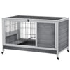 Wooden Rabbit Hutch Indoor Elevated Cage Habitat with No Leak Tray Enclosed Run with Wheels, Ideal for Rabbits and Guinea Pigs, Grey