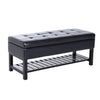 44" Tufted Faux Leather Ottoman Storage Bench with Shoe Rack - Black | Aosom