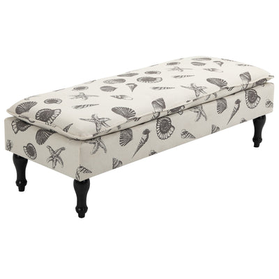 Linen-Touch Upholstered Fabric Ottoman Bench Bed Stool for Bedroom  Entryway  Living Room  Beige with Seashells