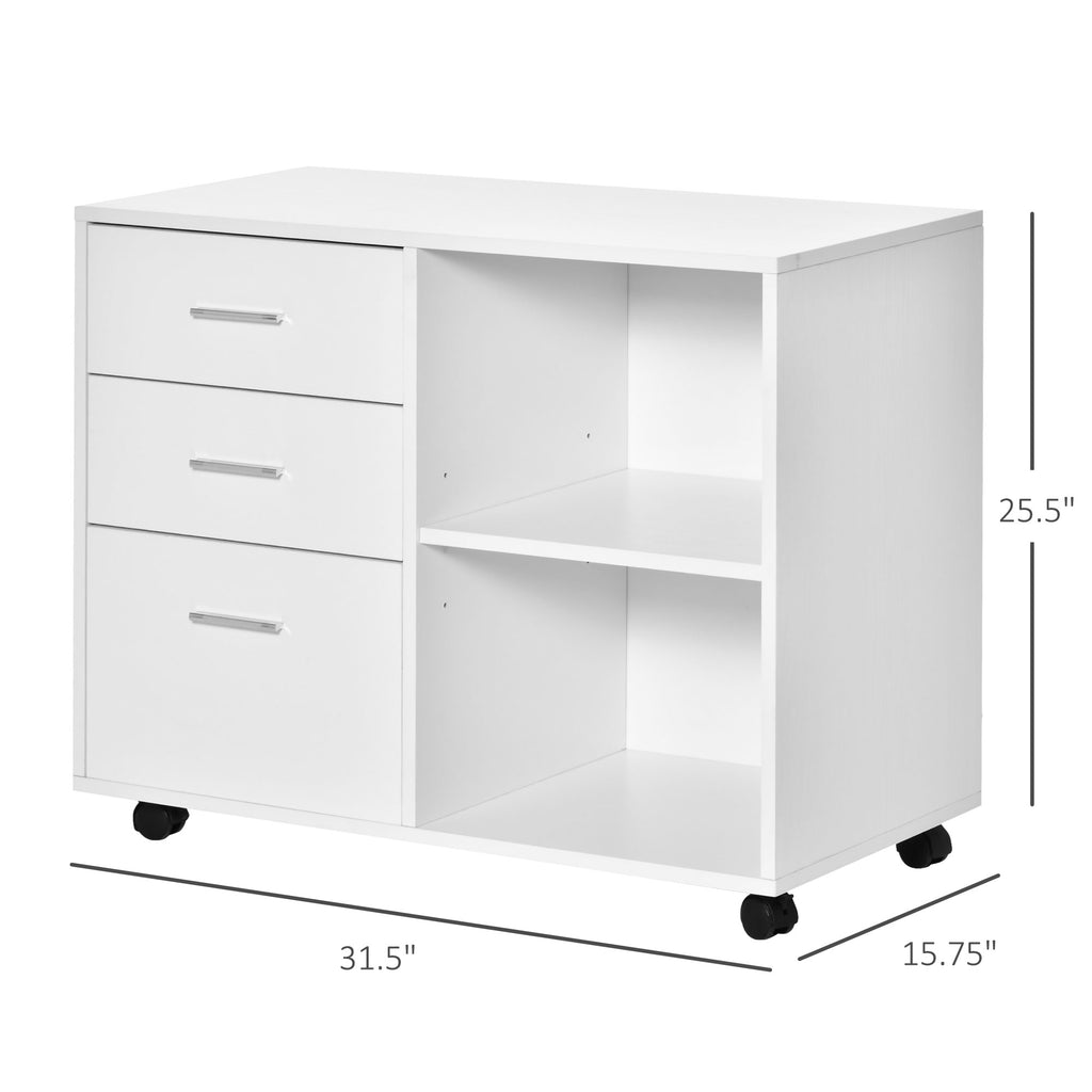 3 Drawer Printer Stand, Mobile Lateral File Cabinet with 2 Storage Shelves for Home Office, White