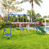5 In 1 Metal Swing Set for Kids Outdoor, Heavy Duty Frame with Double Swings, Slide, Seesaw, Glider, for Backyard Playground