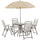6 Piece Patio Dining Set for 4 with Umbrella, 4 Folding Dining Chairs & Round Glass Table for Garden, Backyard and Poolside, Beige