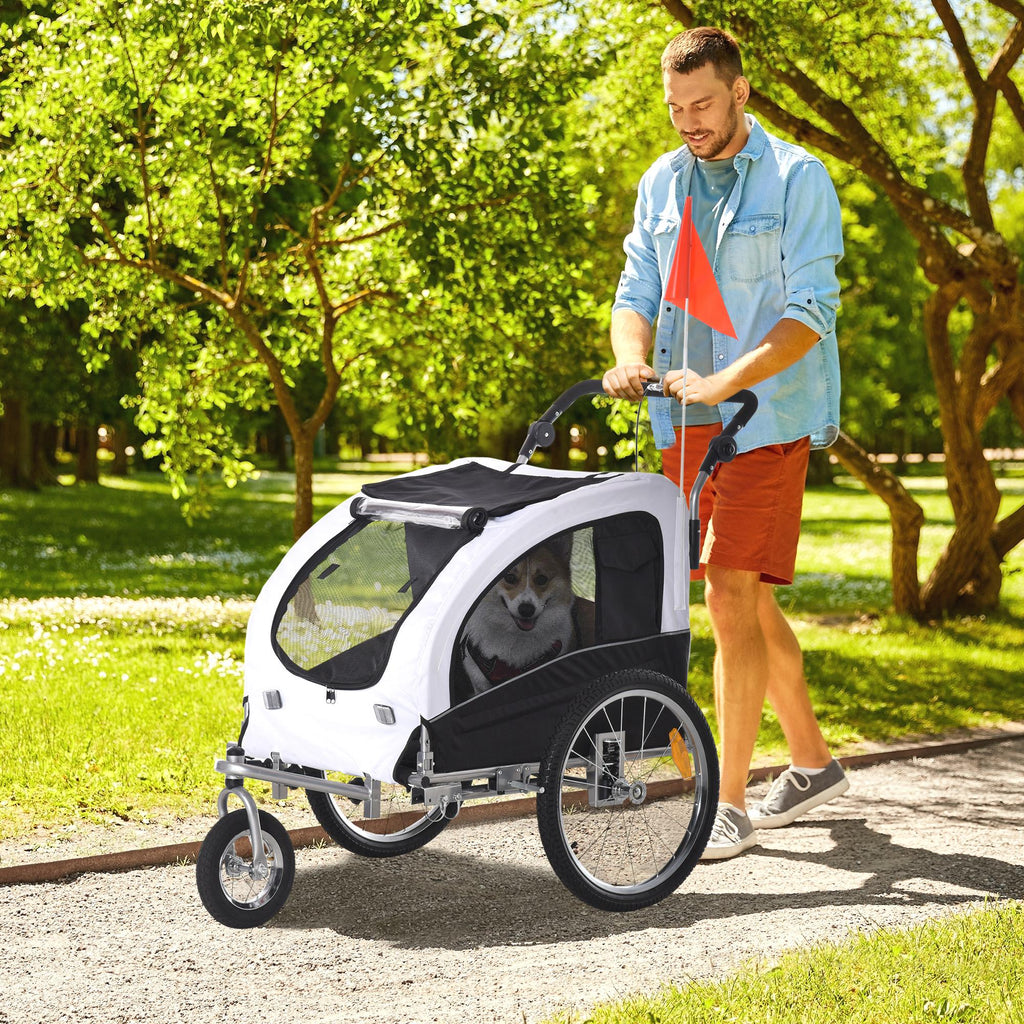 Elite II 2-In-1 Pet Dog Bike Trailer and Stroller with Suspension and Storage Pockets - White