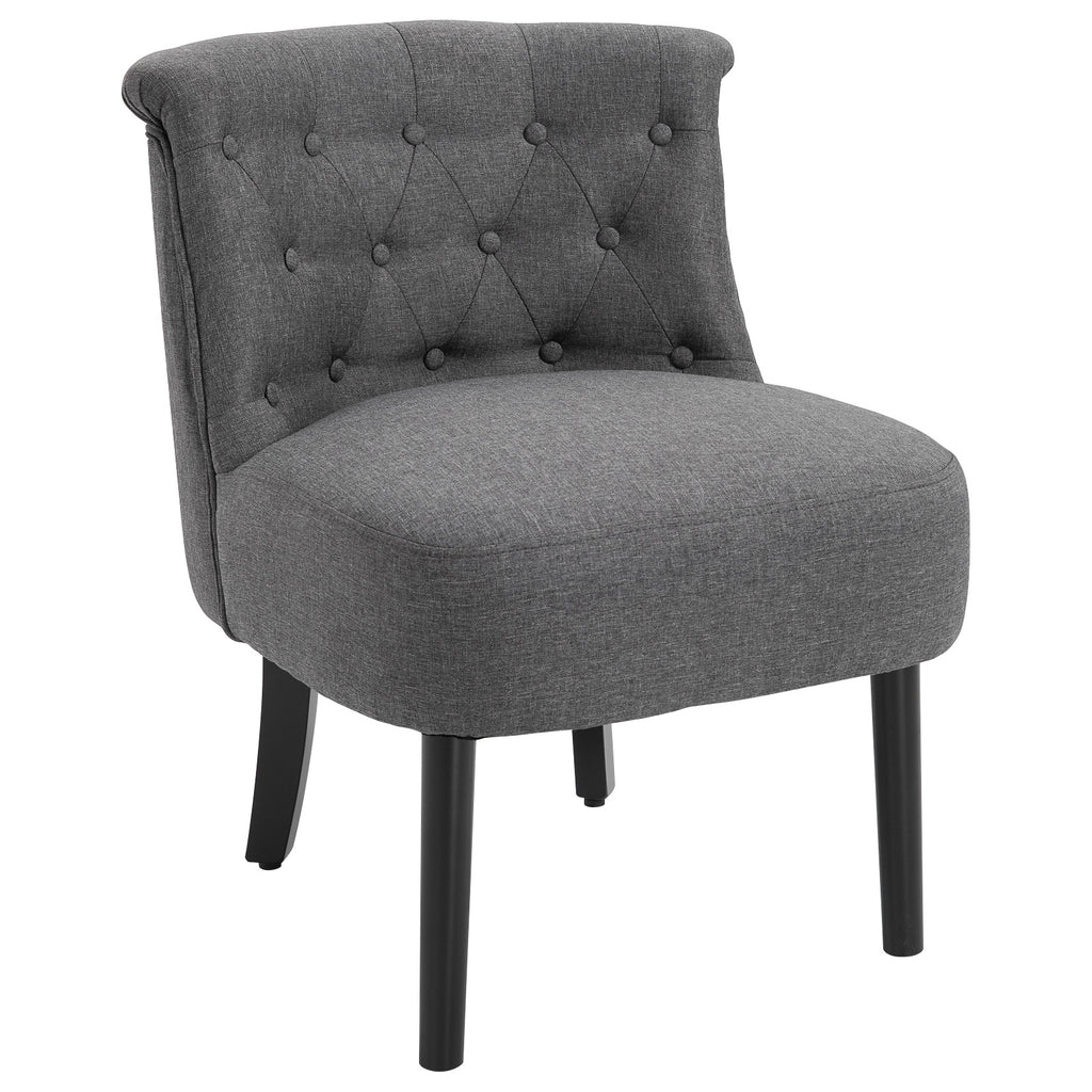 Modern Accent Leisure Chair with Mid Back Button-Tufted Upholstered Fabric and Wooden Legs for Living Room and Bedroom, Dark Grey