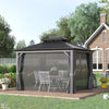 Patio Gazebo 12' x 10' Netting & Curtains, Double Vented Steel Roof, Permanent Hardtop, Rust Proof Aluminum Frame for Outdoor, Charcoal Grey