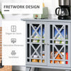 Accent Storage Cabinet Sideboard Serving Buffet Console with Fretwork Doors for Entryway, Kitchen, Dining Area, Living Room, Grey