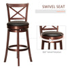 Traditional Bar Stool, 31 Inch Seat Height Barstool, Swivel PU Leather Upholstered Chair, with Cross Back and Rubberwood Frame, Black