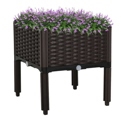 Plastic Raised Garden Bed Planter Raised Bed with Self-Watering Design and Drainage Holes for Flowers, Brown