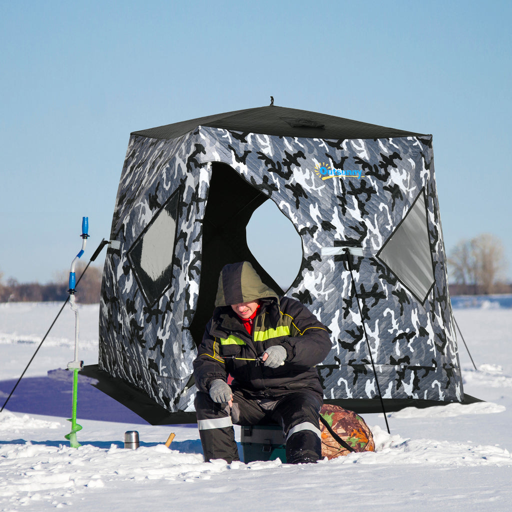 Camouflage 2 Person Insulated Ice Fishing Shelter Pop-Up Portable Ice Fishing Tent for Lowest Temps -22℉