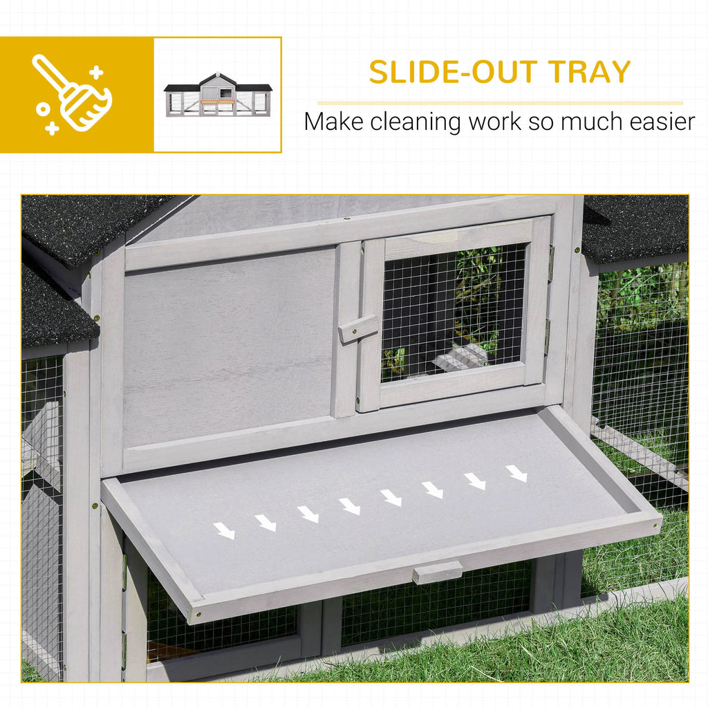 83" Wooden Rabbit Hutch Large Bunny Hutch House with Double Run, Removable Tray and Waterproof Roof for Outdoor, Grey