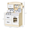 Kids Wooden Play Kitchen Set, Pretend Cooking Toy with Drawers, Faucet, Sink, Pots, Natural Wood