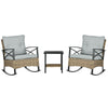3 Piece Rocking Wicker Bistro Set, Outdoor Patio Furniture Set with two Porch Rocker Chairs, Cushions, Two-Tier Coffee Table for Garden, Backyard, Light Gray