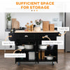Rolling Kitchen Island on Wheels Utility Cart with Drop-Leaf and Rubber Wood Countertop, Storage Drawers, Door Cabinets, Black